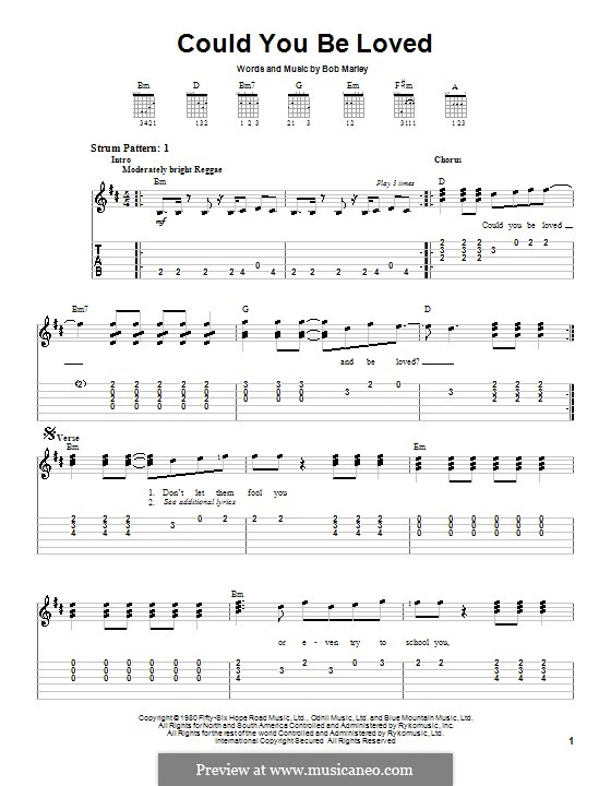 Could You Be Loved (Bob Marley and The Wailers): For easy guitar with tabulature by Bob Marley