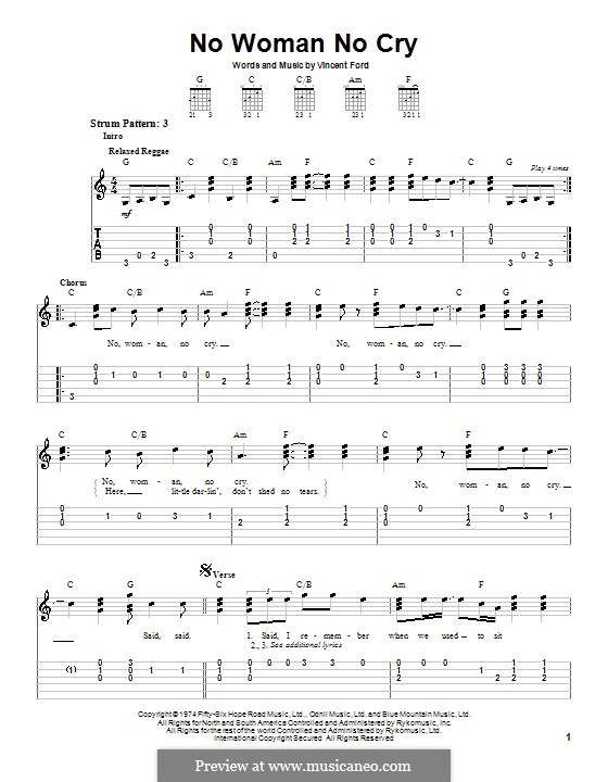 No Woman, No Cry sheet music (intermediate) for piano solo (chords