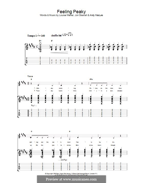 Feeling Peaky (Sleeper): For guitar with tab by Andy MacLure, John Stewart, Louise Wener