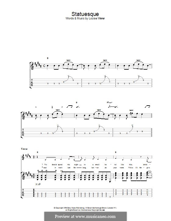 Statuesque (Sleeper): For guitar with tab by Louise Wener