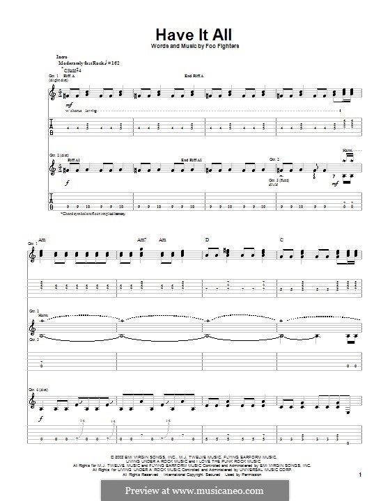 Have It All (Foo Fighters): For guitar with tab by Christopher Shiflett, David Grohl, Nate Mendel, Taylor Hawkins