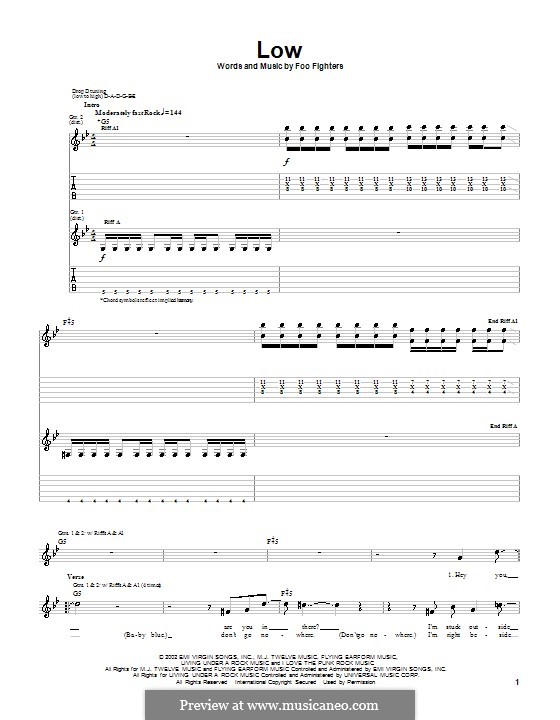 Low (Foo Fighters): For guitar with tab by Christopher Shiflett, David Grohl, Nate Mendel, Taylor Hawkins