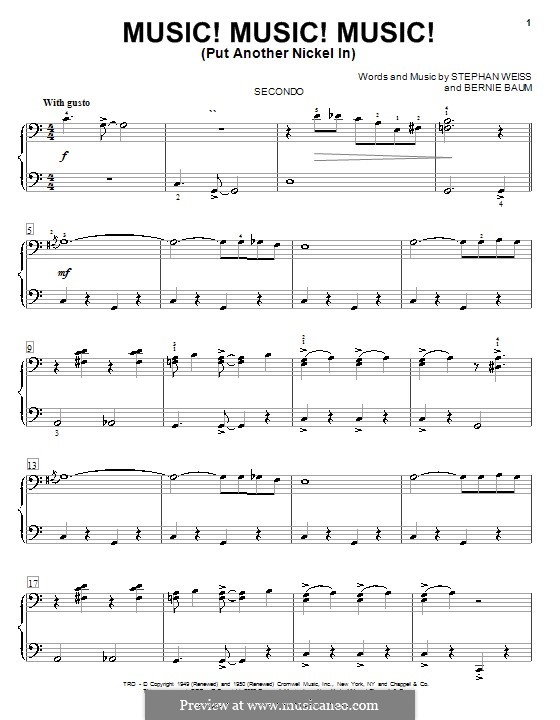 Music! Music! Music! (Put Another Nickel in): For piano four hands by Bernie Baum, Stephen Weiss