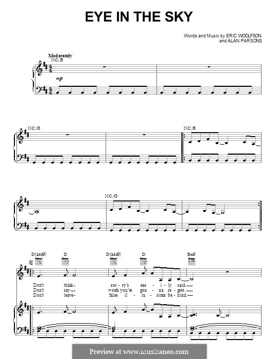Eye in the Sky (Alan Parsons Project): For voice and piano (or guitar) by Alan Parsons, Eric Woolfson