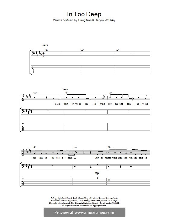 In Too Deep (Sum 41): For bass guitar with tab by Deryck Whibley, Greig Andrew Nori