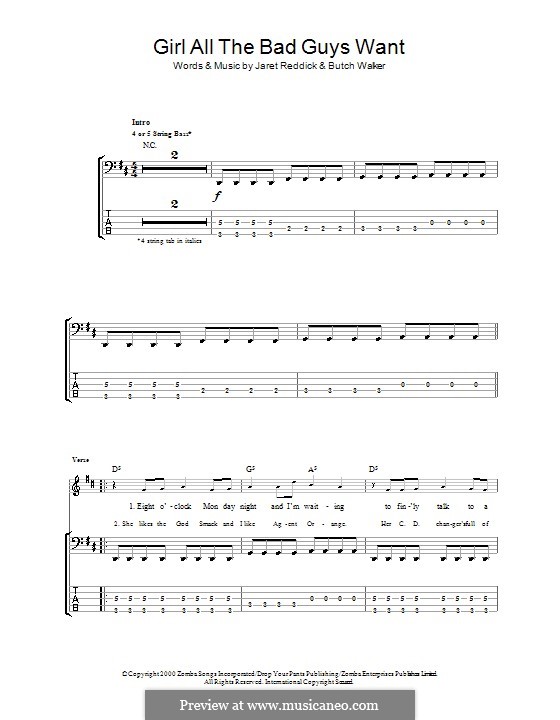 Girl All the Bad Guys Want (Bowling for Soup): For bass guitar with tab by Butch Walker, Jaret Reddick