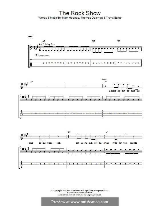 The Rock Show (Blink-182): For bass guitar with tab by Mark Hoppus, Tom DeLonge, Travis Barker