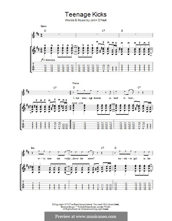 Teenage Kicks (The Undertones): For guitar with tab by John O'Neil