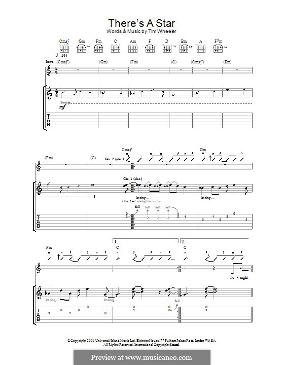 There's a Star (Ash): For guitar with tab by Tim Wheeler