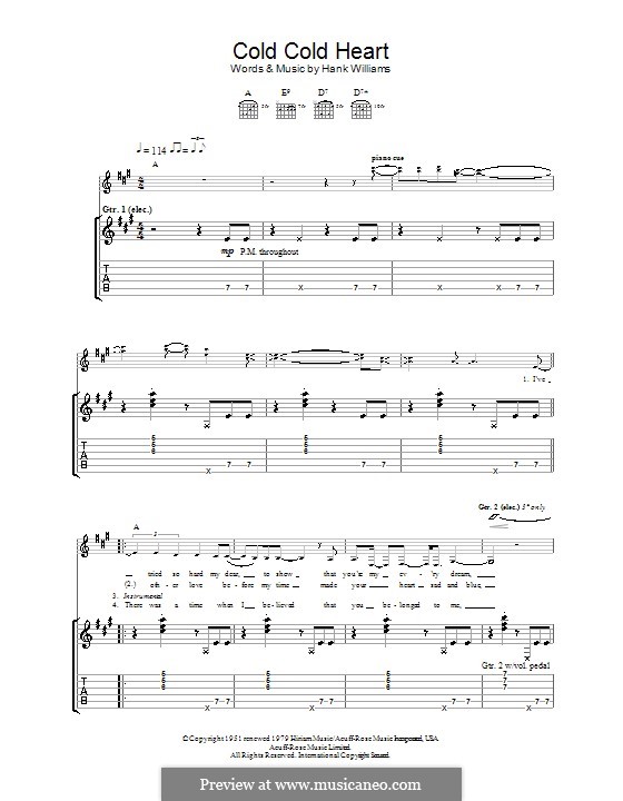 Cold, Cold Heart by H. Williams sheet music on MusicaNeo