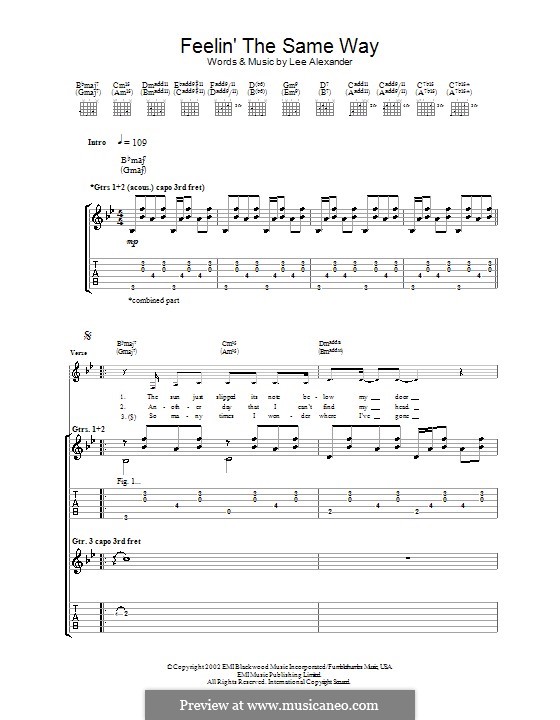 Feelin' the Same Way (Norah Jones): For guitar with tab by Lee Alexander