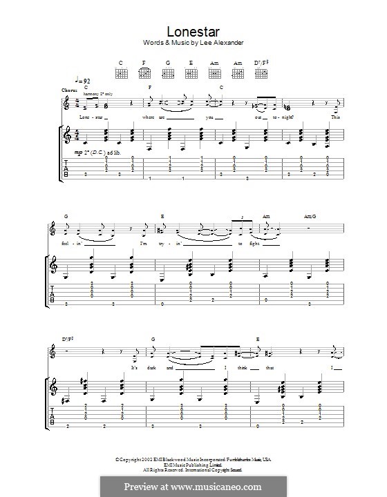 Lonestar (Norah Jones): For guitar with tab by Lee Alexander