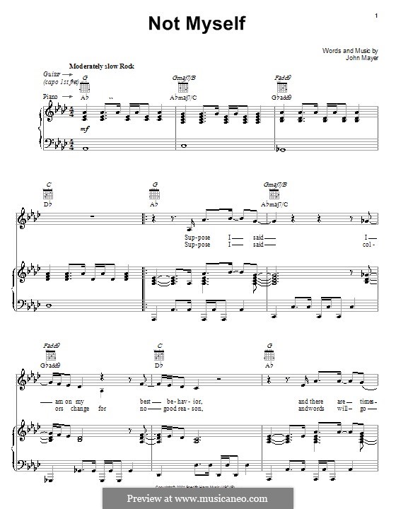 Not Myself: For voice and piano (or guitar) by John Mayer