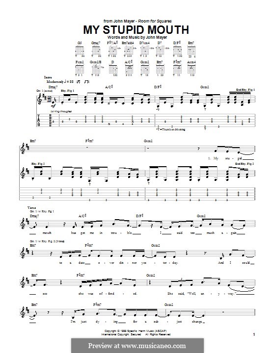 My Stupid Mouth: For guitar with tab by John Mayer