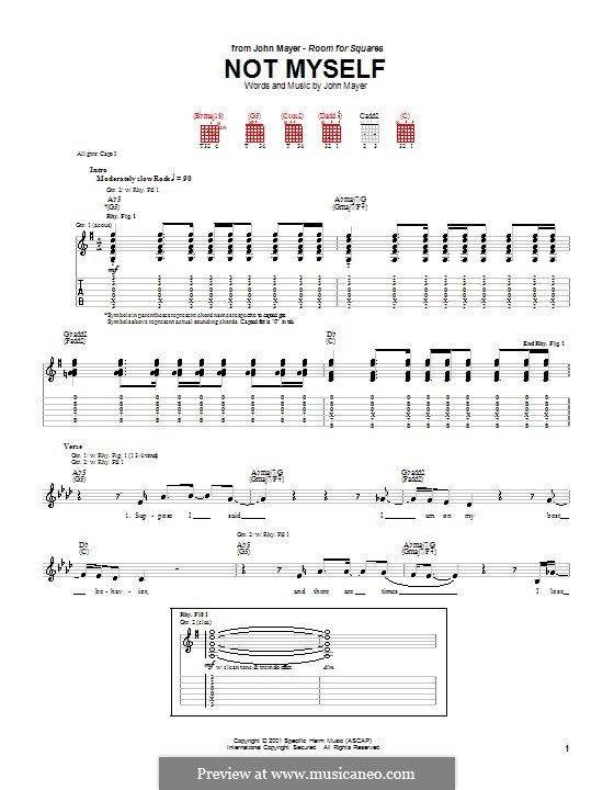 Not Myself: For guitar with tab by John Mayer