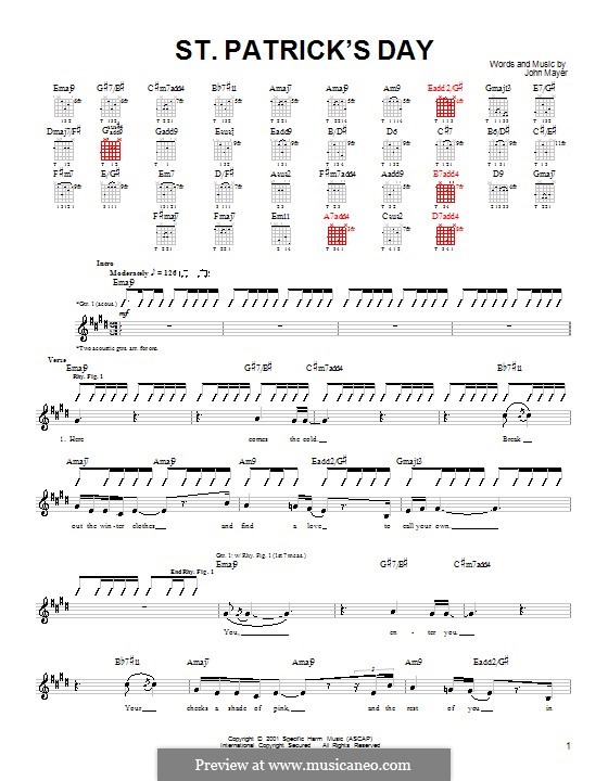 St. Patrick's Day: For guitar with tab by John Mayer