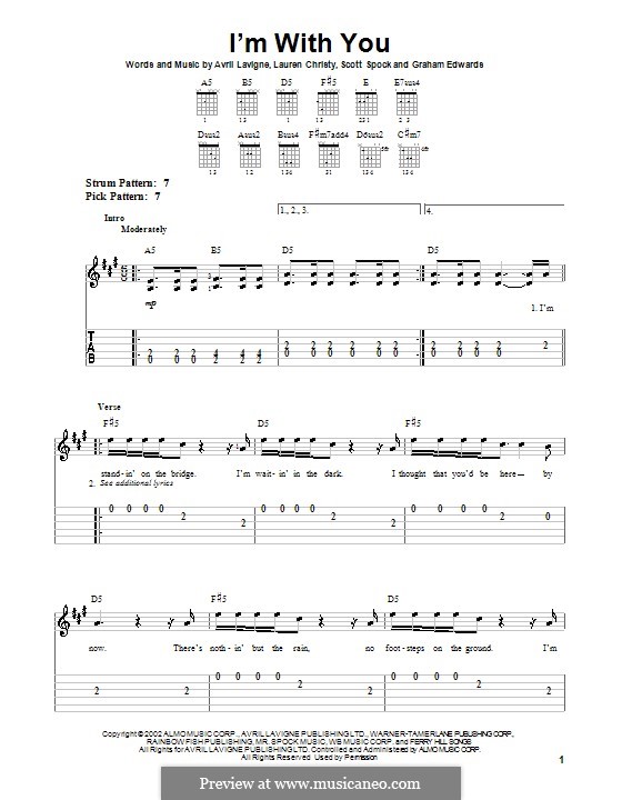 I'm with You: For guitar (very easy version) by Avril Lavigne, Graham Edwards, Lauren Christy, Scott Spock