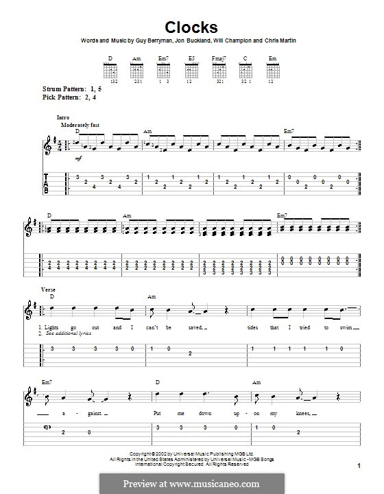 Instrumental version: For guitar (very easy version) by Chris Martin, Guy Berryman, Jonny Buckland, Will Champion