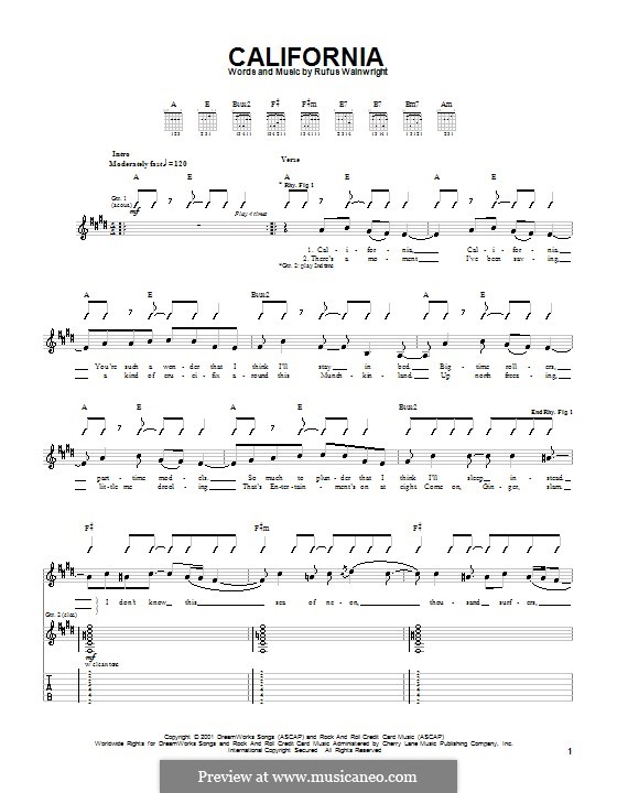 California: For guitar with tab by Rufus Wainwright