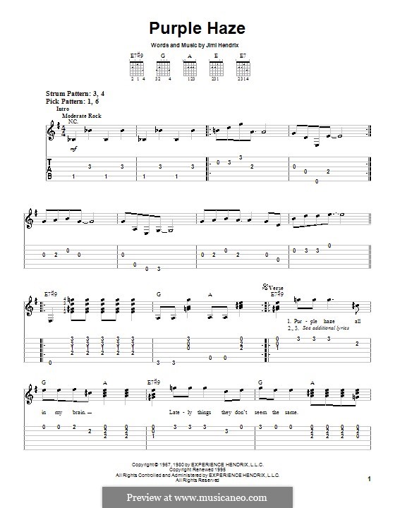 Vocal-instrumental version: For easy guitar by Jimi Hendrix