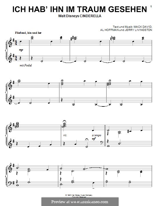 A Dream Is a Wish Your Heart Makes (from Disney's Cinderella): For piano by Al Hoffman, Jerry Livingston, Mack David