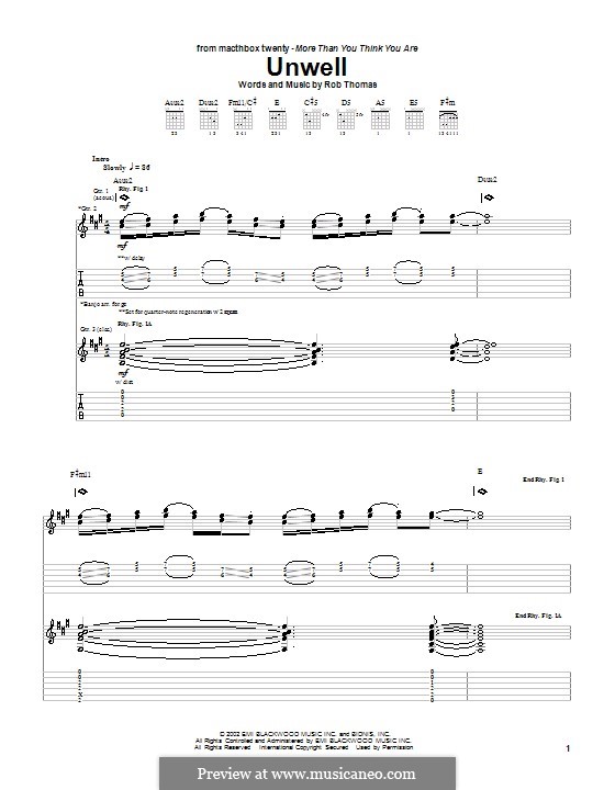 Unwell (Matchbox Twenty): For guitar with tab by Rob Thomas