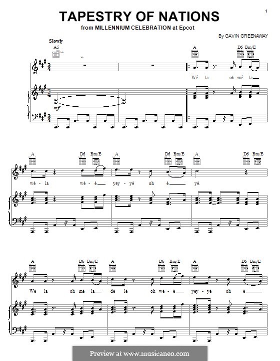Tapestry of Nations (from Disney World Millennium Celebration): For voice and piano (or guitar) by Gavin Greenaway