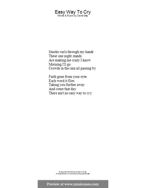 Easy Way To Cry: Lyrics only by David Gray