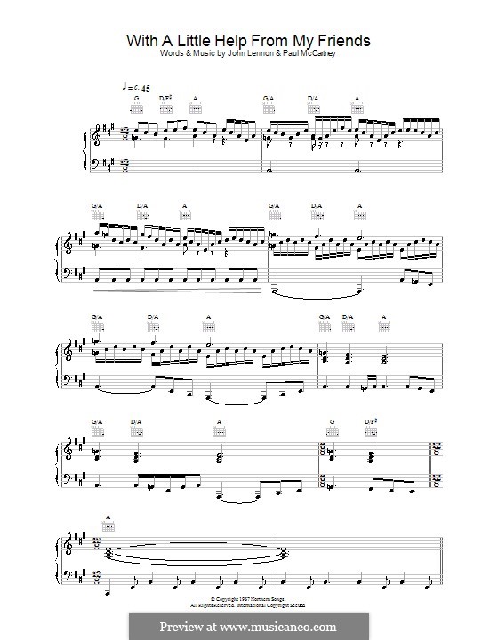 With a Little Help from My Friends (The Beatles): For voice and piano or guitar (high quality sheet music) by John Lennon, Paul McCartney