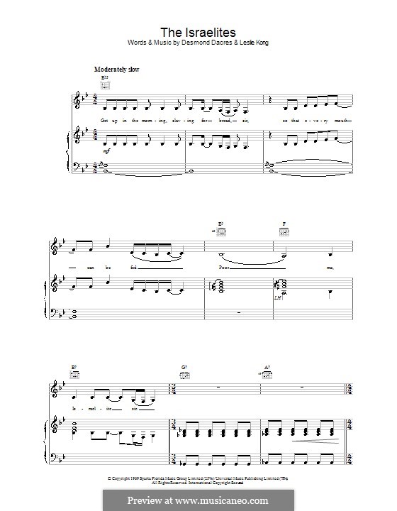 The Israelites (Desmond Dekker): For voice and piano (or guitar) by Desmond Dacres, Leslie Kong