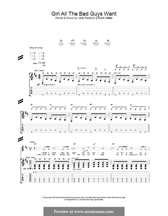Girl All the Bad Guys Want (Bowling for Soup): For guitar with tab by Butch Walker, Jaret Reddick