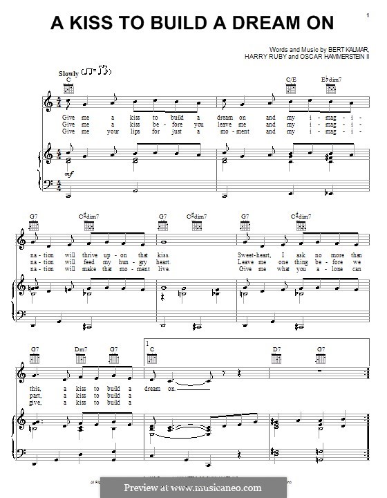A Kiss to Build a Dream on: For voice and piano (or guitar) by Bert Kalmar, Harry Ruby