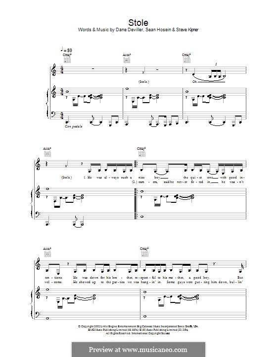 Stole (Kelly Rowland): For voice and piano (or guitar) by Dane Deviller, Sean Hosein, Stephen Alan Kipner