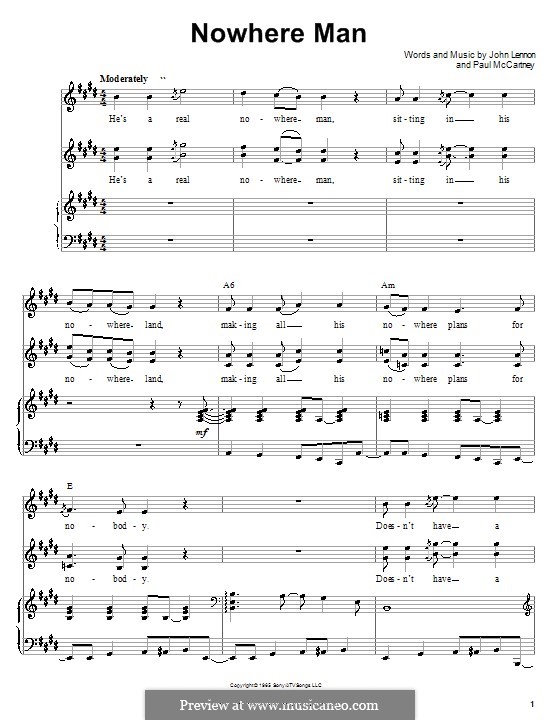 Nowhere Man (The Beatles): For voice and piano or guitar by John Lennon, Paul McCartney