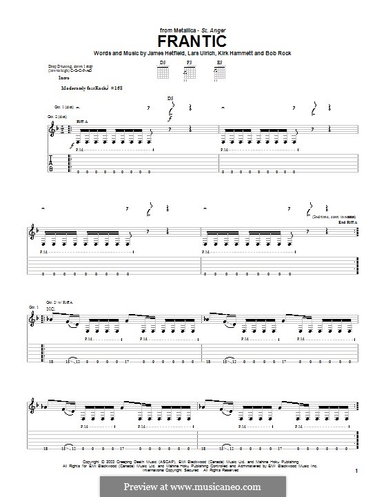 Frantic (Metallica): For guitar with tab by Bob Rock, James Hetfield, Kirk Hammett, Lars Ulrich