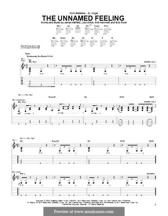 The Unnamed Feeling (Metallica): For guitar with tab by Bob Rock, James Hetfield, Kirk Hammett, Lars Ulrich