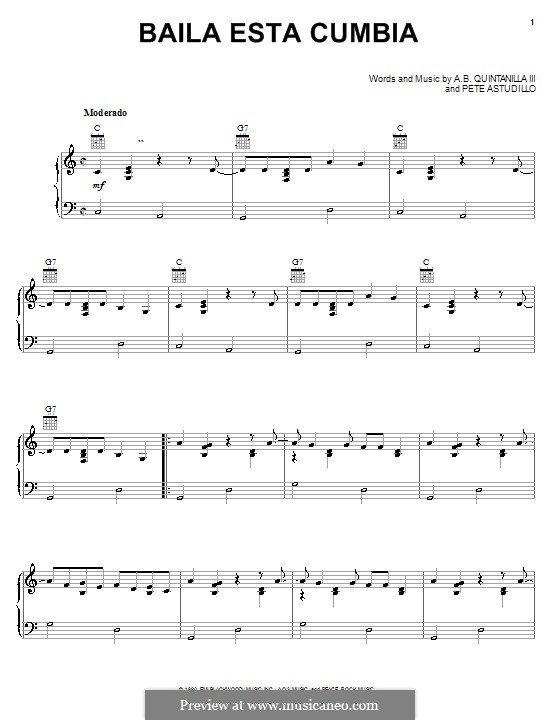 Baila Esta Cumbia (A.B. Quintanilla III): For voice and piano (or guitar) by Pete Astudillo