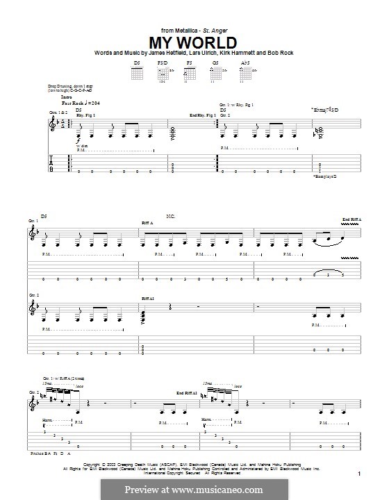 My World (Metallica): For guitar with tab by Bob Rock, James Hetfield, Kirk Hammett, Lars Ulrich