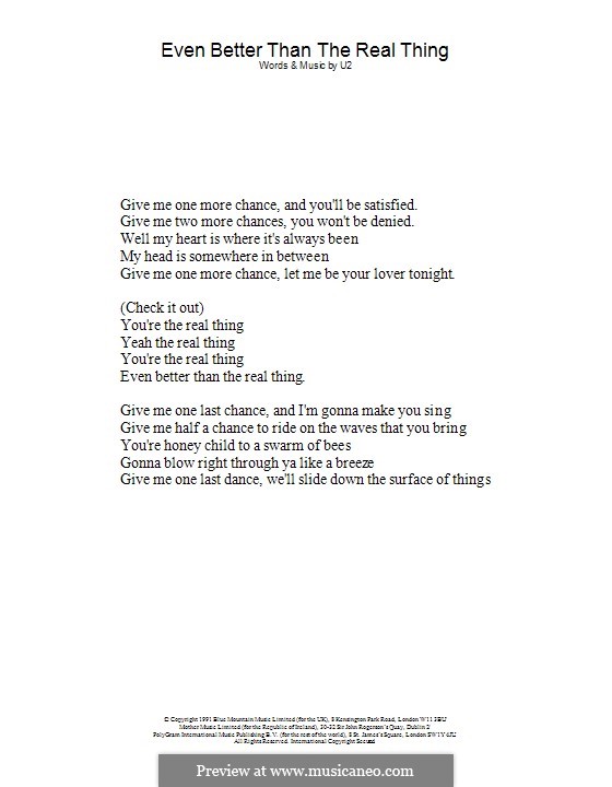 Even better than the real thing by u2 sheet music on musicaneo