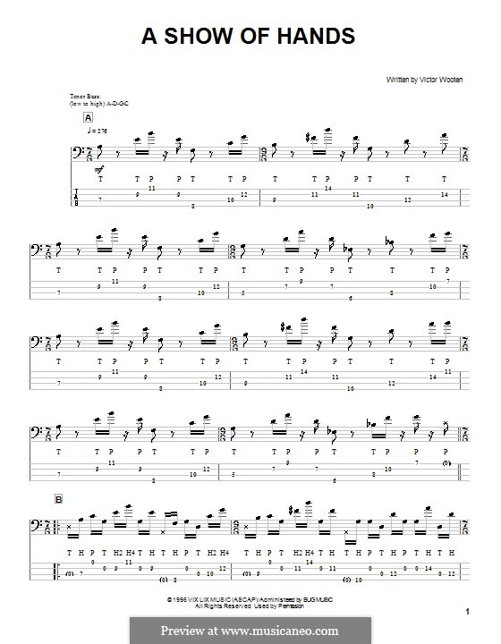 A Show of Hands: For bass guitar with tab by Victor Wooten