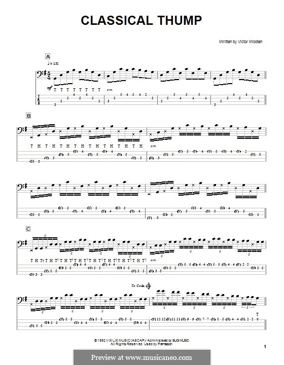 Classical Thump: For bass guitar with tab by Victor Wooten