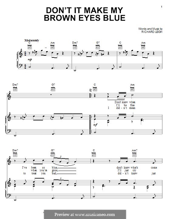 dont it make my brown eyes blue crystal gayle by r leigh on don t it make my brown eyes blue sheet music