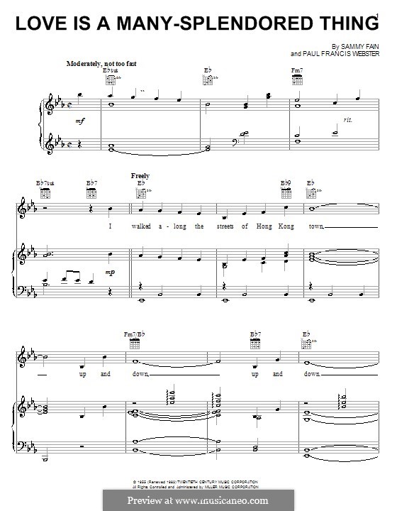 Love Is A Many Splendored Thing Sheet Music Musescore Com