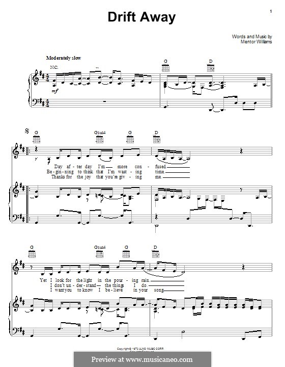 Drift Away (Dobie Gray): For voice and piano (or guitar) by Mentor Williams