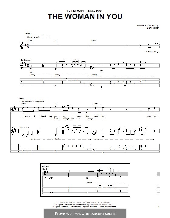 The Woman in You (Ben Harper & The Innocent Criminals): For guitar with tab by Ben Harper