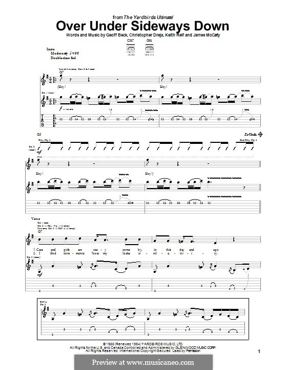 Over Under Sideways Down (The Yardbirds): For guitar with tab by Christopher Dreja, Geoff Beck, James McCarty