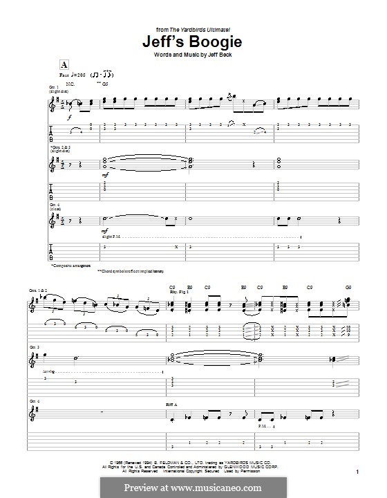 Jeff's Boogie: For guitar with tab by Jeff Beck