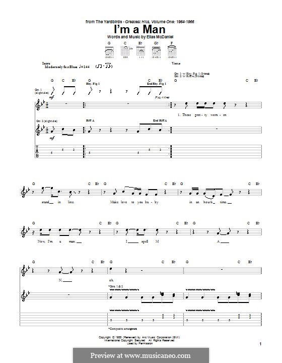 I'm a Man (The Yardbirds): For guitar with tab by Ellas McDaniel