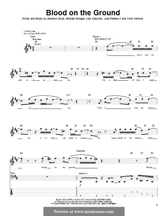 Blood on the Ground (Incubus): For bass guitar with tab by Alex Katunich, Brandon Boyd, Michael Einziger