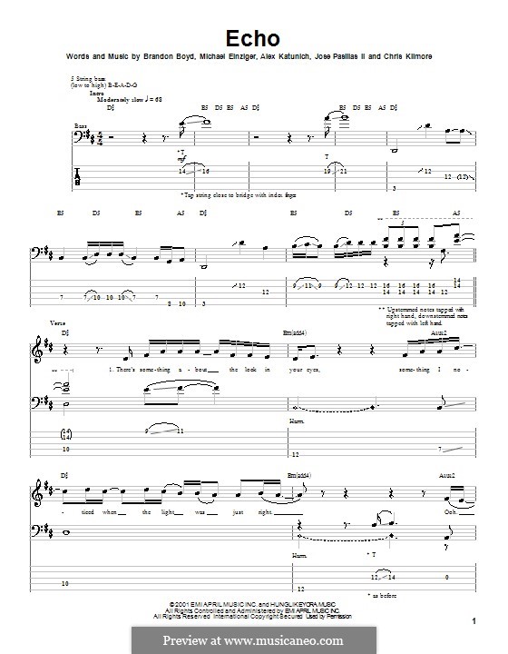 Echo (Incubus): For bass guitar with tab by Alex Katunich, Brandon Boyd, Michael Einziger